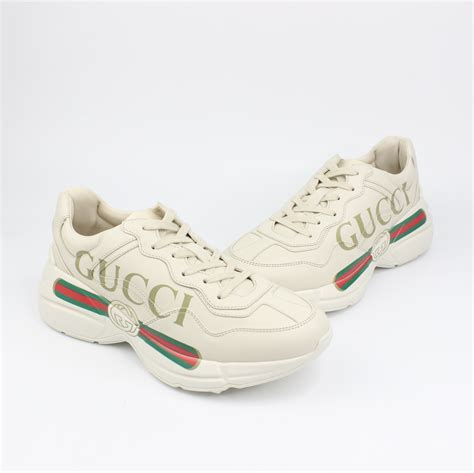 gucci rhyton logo leather sneakers|Gucci rhyton logo print.